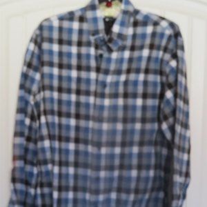 NWOT Haggar Long Sleeve Cotton Blue Tones Check Shirt Small (K402)